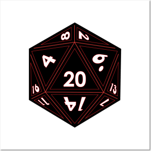 (Pocket) Black D20 Dice (Red Outline) Posters and Art